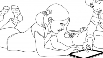 Zwei Kinder spielen an einem Tablet (Bild: Friederike Siller) Zwei Kinder spielen an einem Tablet (Bild: Friederike Siller)