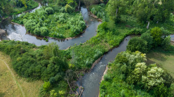 renaturierter Flusslauf von oben (Bild: Adobe Stock – Peter)