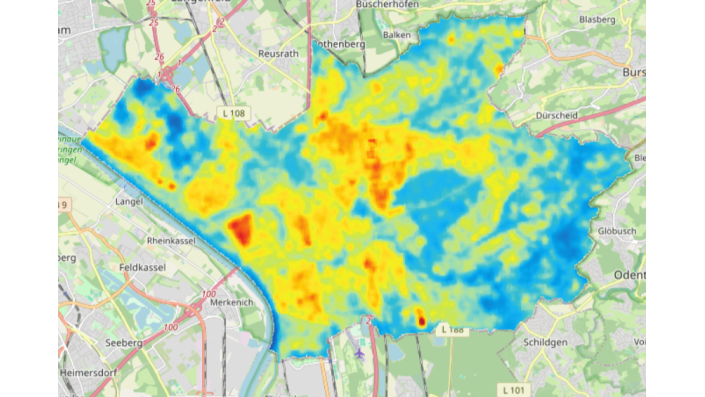 Karte von Leverkusen_Landoberflächentemperatur 2025