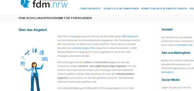 Seite mit den schulungsangeboten von fdm.nrw (Bild:fdm.nrw)