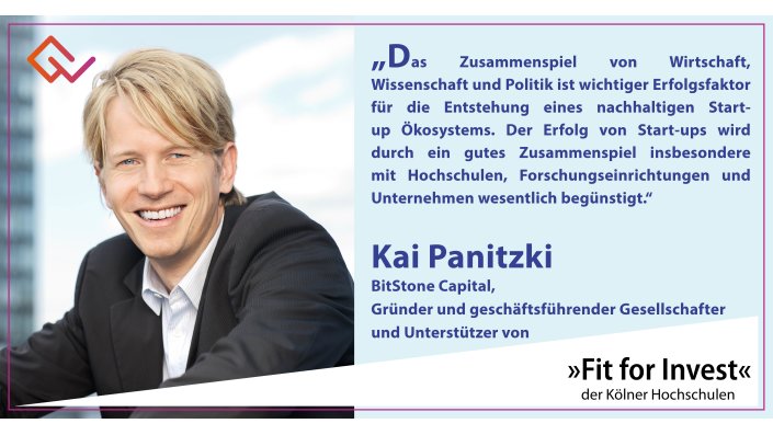 Fit for Invest Unterstützer Kai Panitzki: Das Zusammenspiel von Wirtschaft, Wissenschaft und Politik ist wichtiger Erfolgsfaktor für die Entstehung eines nachhaltigen Start-up Ökosystems. Der Erfolg von Start-ups wird durch ein gutes Zusammenspiel insbesondere mit Hochschulen, Forschungseinrichtungen und Unternehmen wesentlich begünstigt.