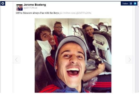 Die Bayern sind auf dem Weg nach Moskau, Jerome Boateng twittert.