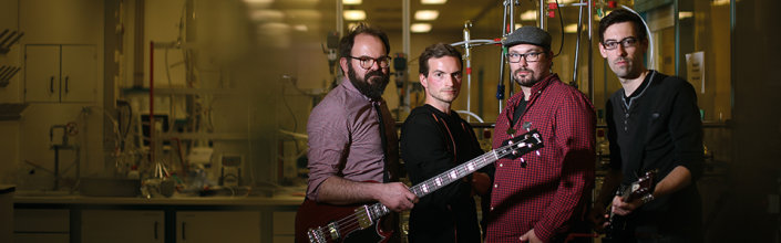 (v. l.) Prof. Dr. Stéphan Barbe, Benjamin Frindt, Matthias Balsam und Christian Wenning (v. l.) Prof. Dr. Stéphan Barbe, Benjamin Frindt, Matthias Balsam und Christian Wenning