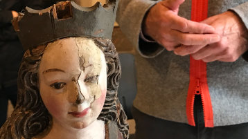 Kopf einer Madonnenholzfigur (Bild: Viola Gräfenstein/TH Köln)