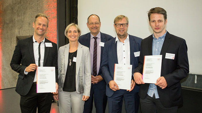 Prof. Dr. Christian Zabel, Prof. Dr. Sylvia Heuchemer, Prof. Dr. Stefan Herzig, Prof. Dr. Konrad Scherfer und Prof. Dr. Matthias Böhmer (v.l.)