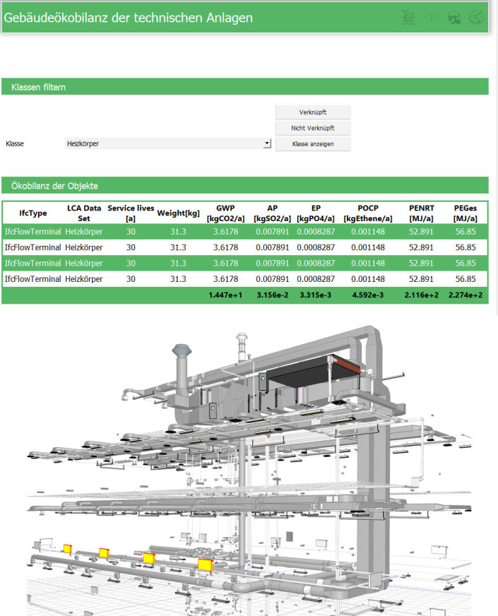 Darstellung der automatisierte Berechnung im Modell