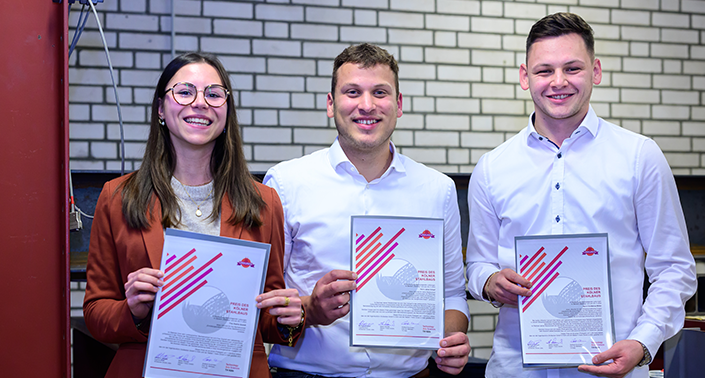 v.l. Sophie Quandt, Jakob Schaaf und Tim-Marius Müller erhielten die diesjährigen Preise des Kölner Stahlbaus. v.l. Sophie Quandt, Jakob Schaaf und Tim-Marius Müller erhielten die diesjährigen Preise des Kölner Stahlbaus.