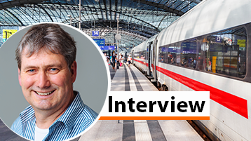 Prof. Dr. Volker Stölting und Symbolbild Bahn (Bild: Costa Belibasakis/TH Köln und Markus Mainka / Adobe Stock)