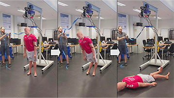Um eine verwertbare Datenmenge zu haben, führte das Team über 1000 realitätsnahe Stürze mit einem Dummy aus. Dabei handelt es sich um eine 1,83 Meter große und 75 Kilogramm schwere Kunststoffpuppe. (Bild: Labor für Schwingungstechnik und Leichtbau/Lukas von Damnitz) Um eine verwertbare Datenmenge zu haben, führte das Team über 1000 realitätsnahe Stürze mit einem Dummy aus. Dabei handelt es sich um eine 1,83 Meter große und 75 Kilogramm schwere Kunststoffpuppe. (Bild: Labor für Schwingungstechnik und Leichtbau/Lukas von Damnitz)
