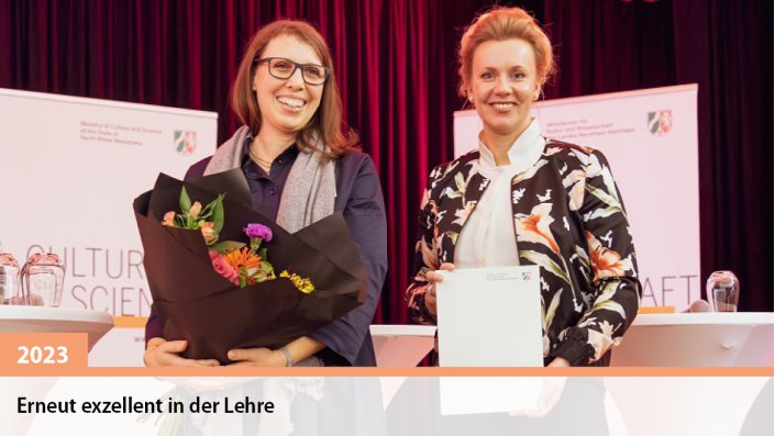 Prof. Dr. Valérie Varney (l.) mit Ina Brandes, Ministerin für Kultur und Wissenschaft des Landes Nordrhein-Westfalen