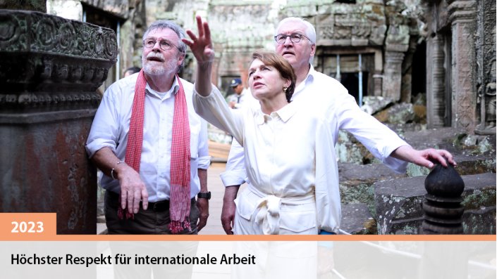 Im Rahmen seiner Südostasien-Reise hat Bundespräsident Frank-Walter Steinmeier mit seiner Ehefrau Elke Büdenbender das German Apsara Conservation Project (GACP) in Angkor, Königreich Kambodscha, besucht.