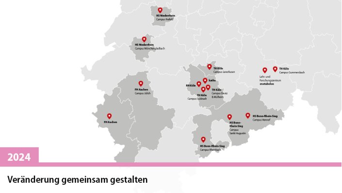 Kartenansicht: Die TH Köln und fünf Hochschulen arbeiten in der Transferallianz Rheinisches Revier (TARR) zusammen