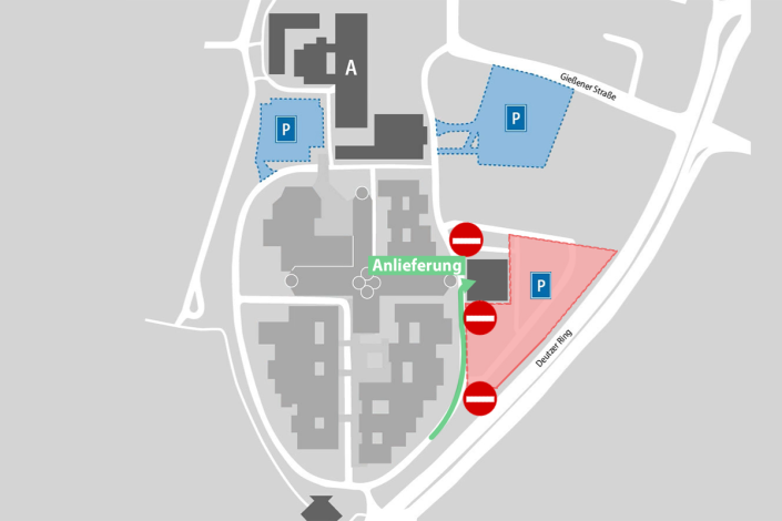 Karte des Campus Deutz mit den eingezeichneten Parkplätzen