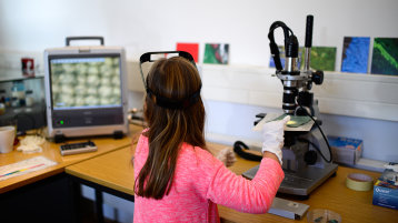 Experimentierstation - Mikroskopieren und Farben untersuchen (Bild: TH Koeln, CICS)