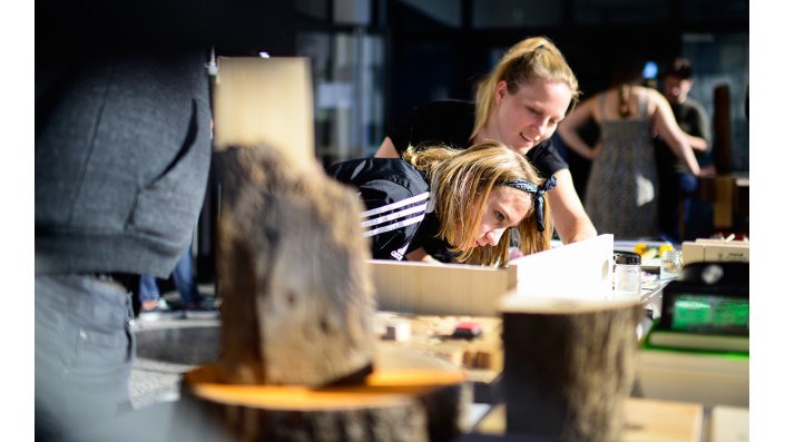 Experimentierstation zur Holzartenbestimmung und Fehlestellenergänzung in Holz