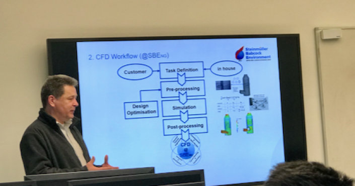 Dr. Andre Schagen (Steinmüller Babcock GmbH) erläutert den in der Praxis wichtigen CFD-Workflow. Dr. Andre Schagen (Steinmüller Babcock GmbH) erläutert den in der Praxis wichtigen CFD-Workflow.