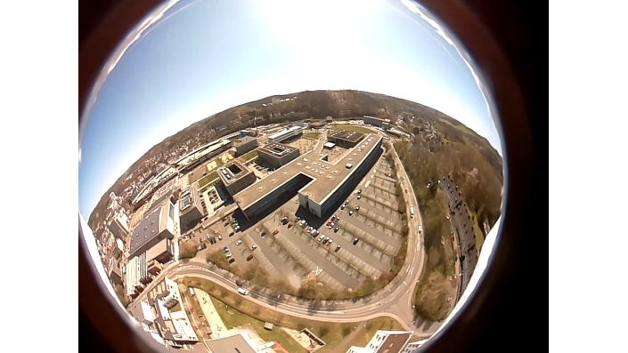 Nach dem Start: Blick herab auf die Hochschule