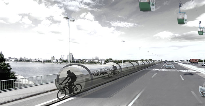 Entwurf der Fahrradtunnel auf der Brücke