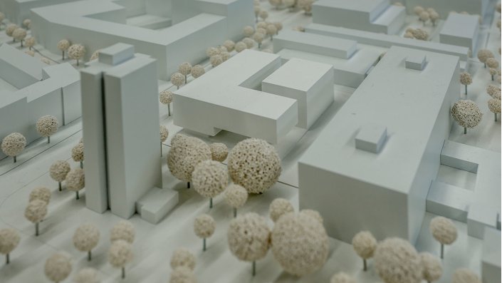 Modell des Entwurfs für das Hörsaalzentrum, für den die Ferdinand Heide Architekt Planungsgesellschaft mbH einen von zwei zweiten Preisen erhielt.