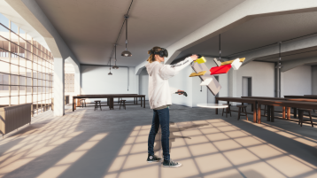Das Cologne Game Lab der TH Köln hat im Auftrag des Goethe-Instituts Boston die VR-Anwendung Virtual Bauhaus entwickelt, die einen virtuellen Rundgang durch das Bauhausgebäude in Dessau ermöglicht.  (Bild: Goethe-Institut Boston)