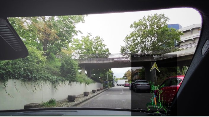 Experimentelles Navigationssystem, in dem Fahrhinweise mittels Augmented Reality eingeblendet werden.