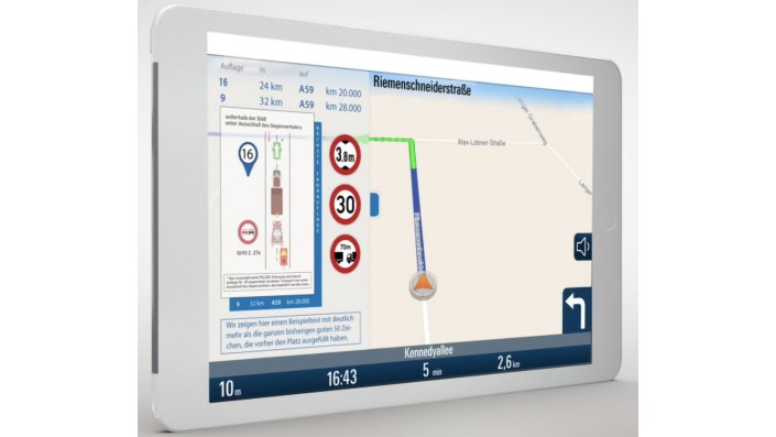 Hinweise und Vorschriften aus dem Genehmigungsbescheid können im Navigationssystem dargestellt werden.