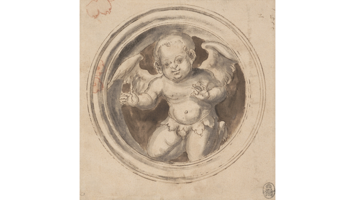 Die zeichnung Kniender Putto im Rund