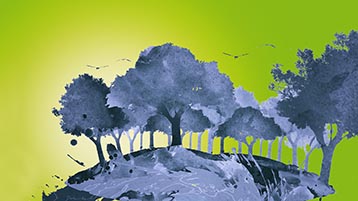 Stilisierte Bäume vor grünem Hintergrund als Logo des Online Kurses gegen Naturkatastrophen und Klimawandel (Bild: Th Köln)