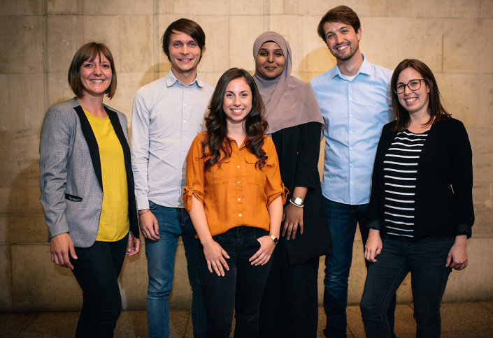 Die Kölner Talentscouts (v.l.): Lena Schröder, Thiemo Jares, Serap Yilmaz, Amal Abdirahman, Sebastian Hopp und Patricia Labinski