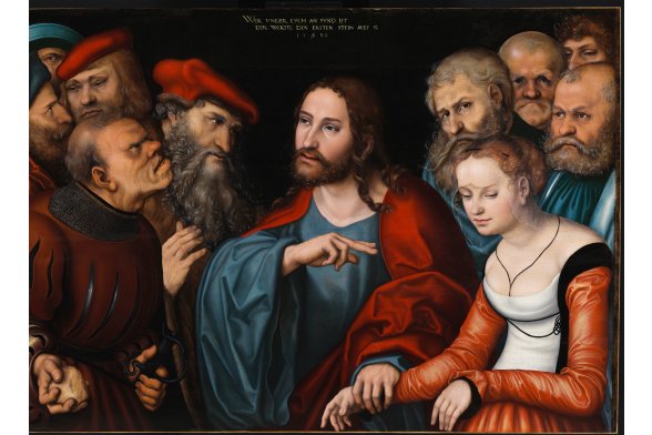 Lucas Cranach der Ältere, Christus und die Ehebrecherin, 1532, Malerei auf Lindenholz, 82,5 × 121 cm, Szépművészeti Múzeum / Museum of Fine Arts Budapest, 2016