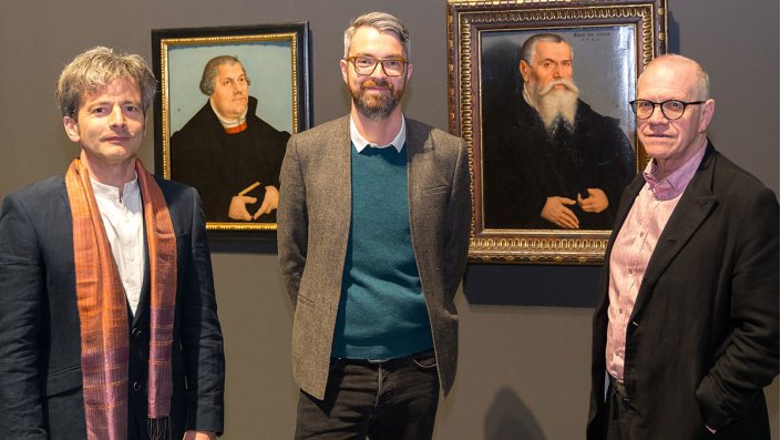 vlnr: Kuratoren der Ausstellung sind die Wissenschaftler des Cranach Digital Archive Prof. Dr. Gunnar Heydenreich (TH Köln) und Daniel Görres, sowie Beat Wismer, Generaldirektor Museum Kunstpalast