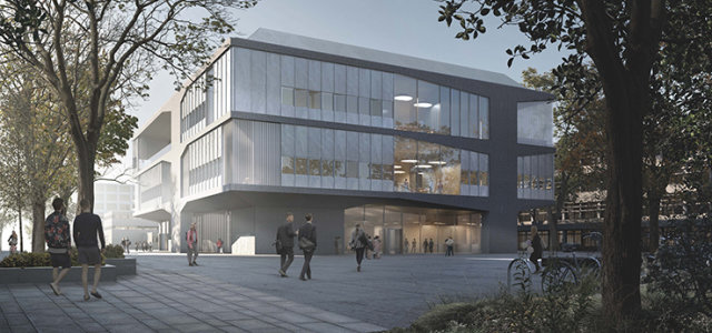 Ansicht Gebäude B: Hörsaalzentrum (Bild:Staab Architekten GmbH)