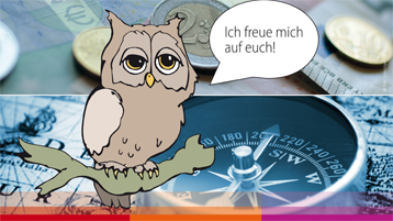 Eule mit Sprechblase "Ich freue mich auf euch!" (Bild: TH Köln) Eule mit Sprechblase "Ich freue mich auf euch!" (Bild: TH Köln)