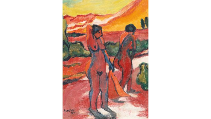 Ausschnitt aus dem Gemälde „Sommer in den Dünen“ (1911) von Max Pechstein aus der Sammlung der Neuen Nationalgalerie, Berlin