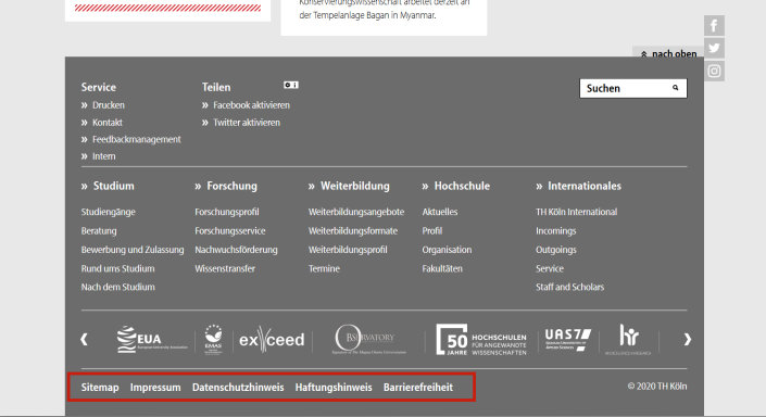 Links im Footer