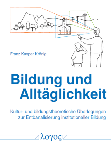 Die Abbildung zeigt das Cover der Publikation "Bildung und Alltäglichkeit". Über dem Buchtitel sieht man im Vordergrund zwei Personen, eine erwachsene und ein Kind. Die erwachsene Person zeigt auf den Bildhintergrund, in dem eine Landschaft zu sehen ist. Das Bild suggeriert, dass der erwachsene dem Kind verschiedene Elemente der Landschaft zeigt bzw. es darauf hinweist. So besteht die Landschaft aus einem Gebirge, daneben eine Kirche und wiederum daneben Strommasten. Die Abbildung zeigt das Cover der Publikation "Bildung und Alltäglichkeit". Über dem Buchtitel sieht man im Vordergrund zwei Personen, eine erwachsene und ein Kind. Die erwachsene Person zeigt auf den Bildhintergrund, in dem eine Landschaft zu sehen ist. Das Bild suggeriert, dass der erwachsene dem Kind verschiedene Elemente der Landschaft zeigt bzw. es darauf hinweist. So besteht die Landschaft aus einem Gebirge, daneben eine Kirche und wiederum daneben Strommasten.