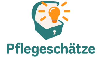 Zeichnung einer Schatztruhe mit Glühbirne. darunter der Schriftzug: Pflegeschätze (Bild: 2024 Pflegeschätze)