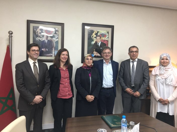 Generalsekretär Abdessamad Lamrani, Prof. Dr. Schahrzad Farrokhzad, Familienministerin Bassima Hakkaoui, Prof. Dr. Andreas Thimmel, Mohammed Assila, Saloua Mohammed