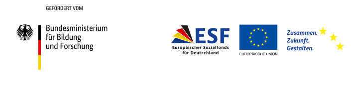 Logos der Fördermittelgeber BMBF, ESF, EU Logos der Fördermittelgeber BMBF, ESF, EU