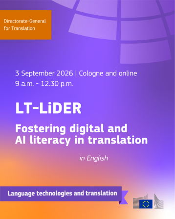 LT-LiDER-Plakat für das Event "fostering digital and AI literacy in translation" in Köln