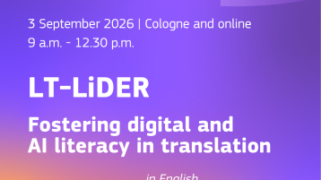 LT-LiDER-Plakat für das Event "fostering digital and AI literacy in translation" in Köln (Bild: Generaldirektion Übersetzung, Manuela Schlömmer)