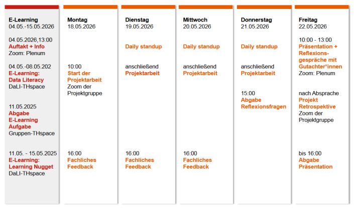 Wochenplan der DaLI Projektwoche im Sommersemester 2026