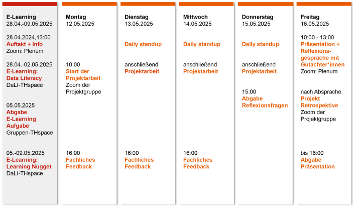 Wochenplan der DaLI Projektwoche im Sommersemester 2025 Wochenplan der DaLI Projektwoche im Sommersemester 2025