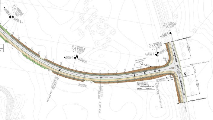 Entwurf einer Landstraße im Lageplan