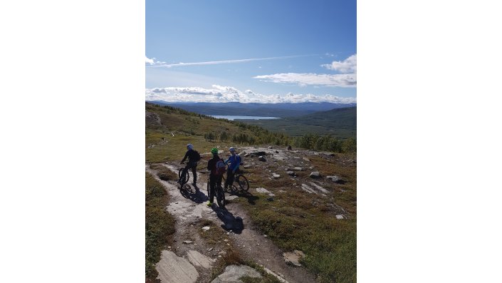 Drei Mointainbiker in Hemavan