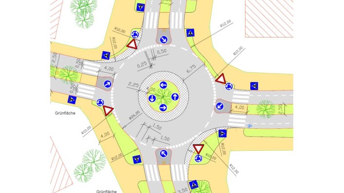 Entwurf eines Kreisverkehrs im Lageplan