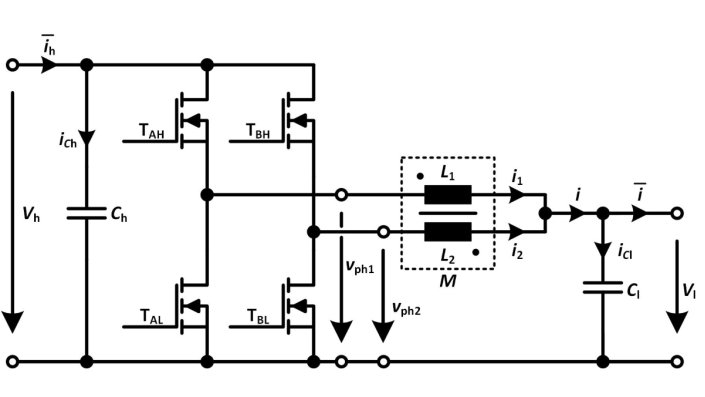 Voltage = 400V, Current = 100A, arbitrary duty cycle, SiC converter operating at 90 kHz, inner leakage-flux cores might be replaced by powder cores