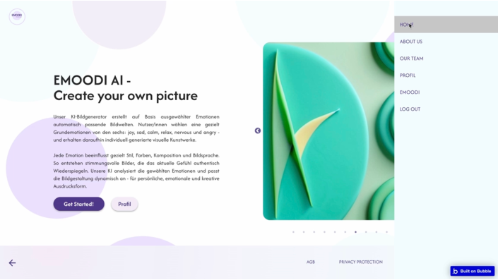 Startseite der Emoodi Web Applikation