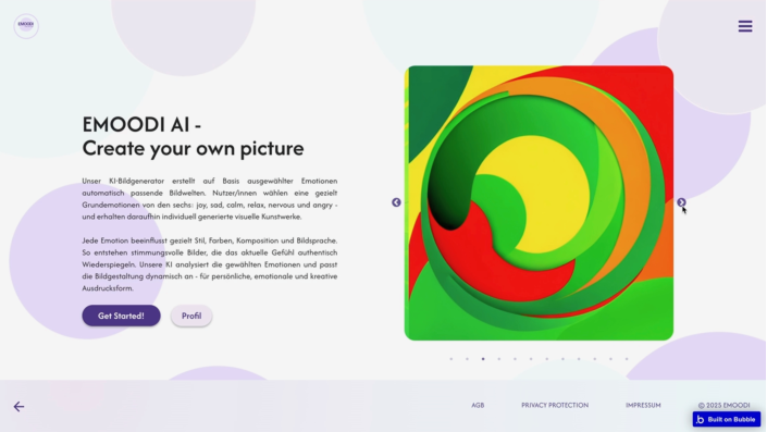 Startseite der Emoodi Web Applikation