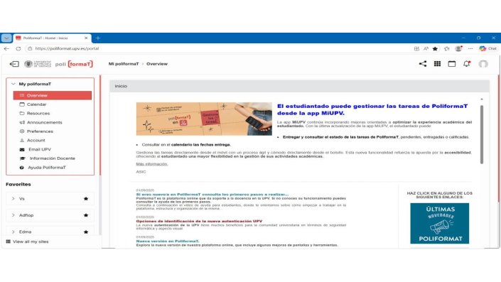 PoliforMaT — UPV's central academic platform for materials, assignments and grades